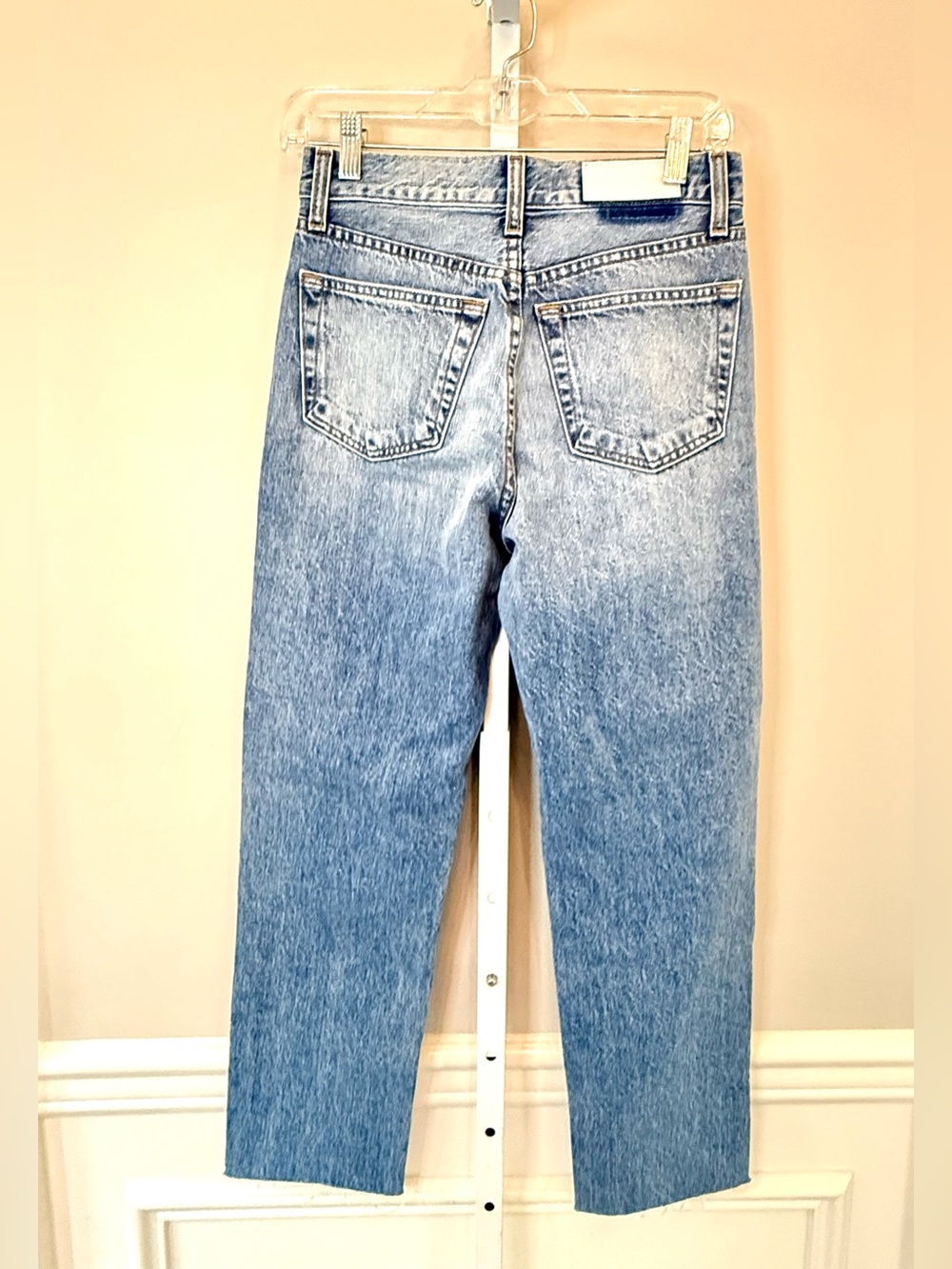 RE/DONE Originals Distressed Straight Leg Jeans Light Wash style # 188-3WSTV27 - Picture 5 of 15